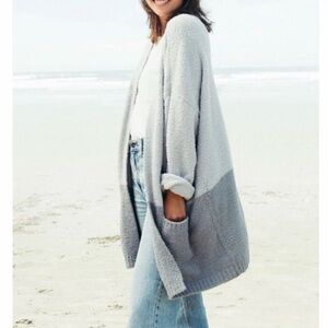 Thread & Supply Two-Tone Gray “Cloud Wrap” Open Front Cardigan